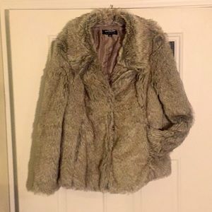 Faux mink fox coyote sable coat fur grey taupe